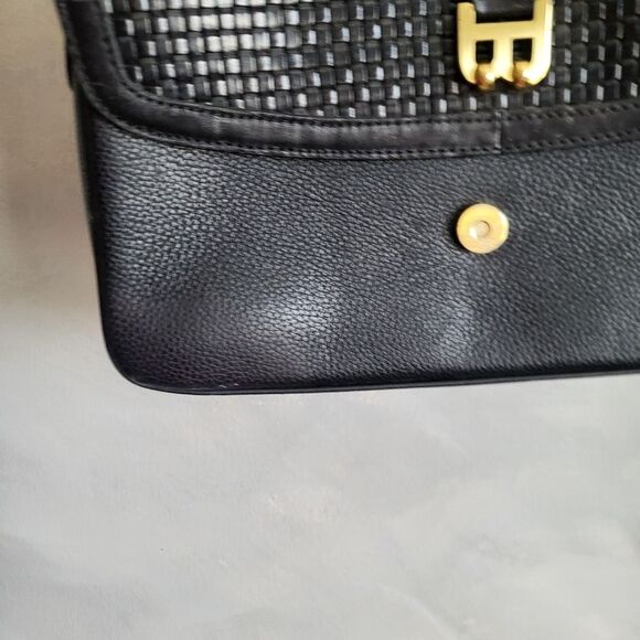 Vintage BALLY Black Woven & Pebbled Leather Shoulder Strap Clutch Bag 11… - Picture 11 of 12